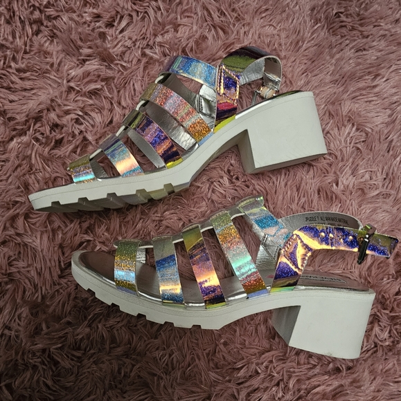 Steve Madden J Puzzle Iridescent Caged Heels Silver - Picture 6 of 7